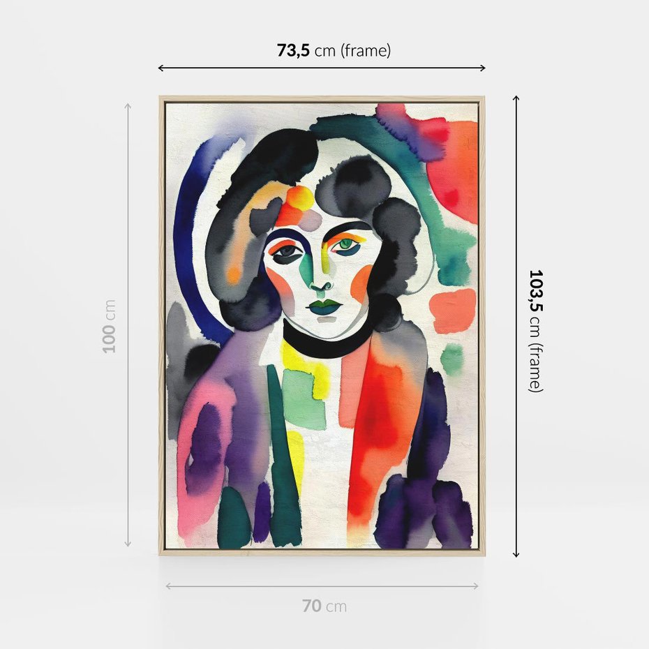 Obraz w ramie 70x100 - Subtelne Akwarelowe Ulotności - abstrakcyjny akwarelowy portret kobiety, rozmyte farby - rama drewno