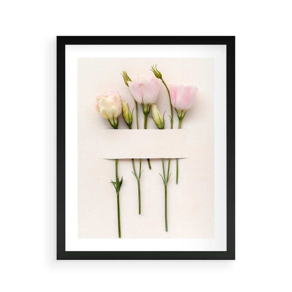 Plakat w ramie 40x50 - Białe kwiatowe uniesienia - białe, kwiaty - rama czarna