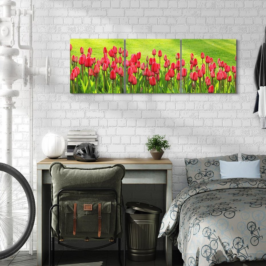 Obraz na płótnie 120x40 - Tulipanowy raj - kwiat, kwiaty