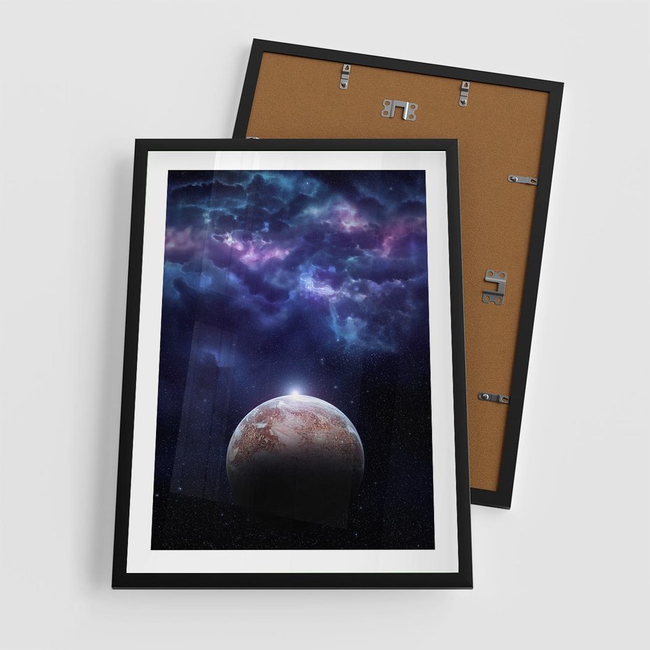 Plakat w ramie 50x70 - Kosmos - Ziemia i Księżyc - kosmos, ziemia - rama czarna