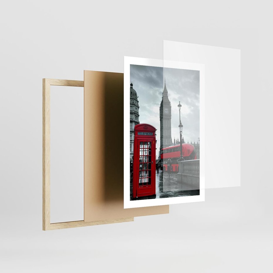 Plakat w ramie 50x70 - Uliczka z charakterystyczną budką w Londynie - Londyn, budka - rama drewno