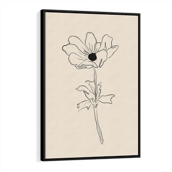 Obraz w ramie 70x100 - Przenikający Dialog - szkic kwiatu, mnimalistyczny szkic - rama czarna