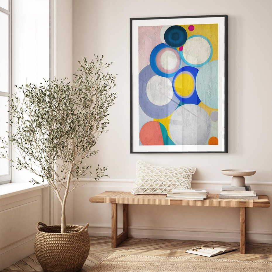 Plakat bez ramy 40x50 - Rozkwitająca Symfonia Serca - abstrakcyjne geometryczne kształty, olejny obraz