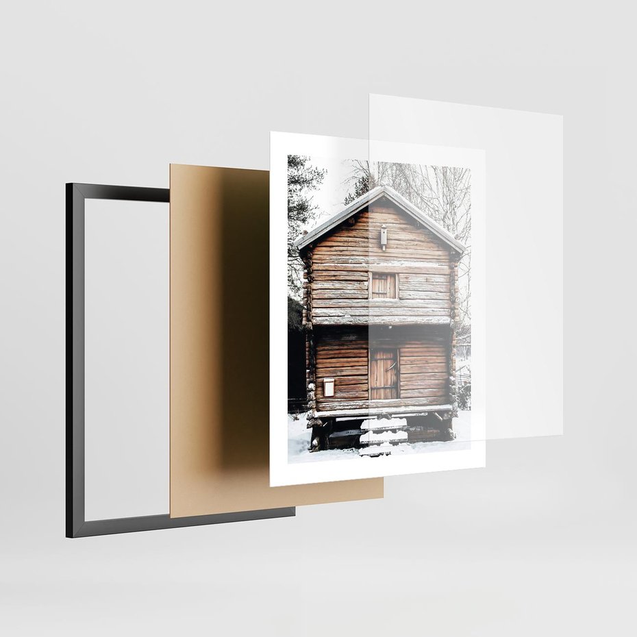 Plakat w ramie 40x50 - Śnieżny Ustronny Raj - domek w górach, śnieg - rama czarna