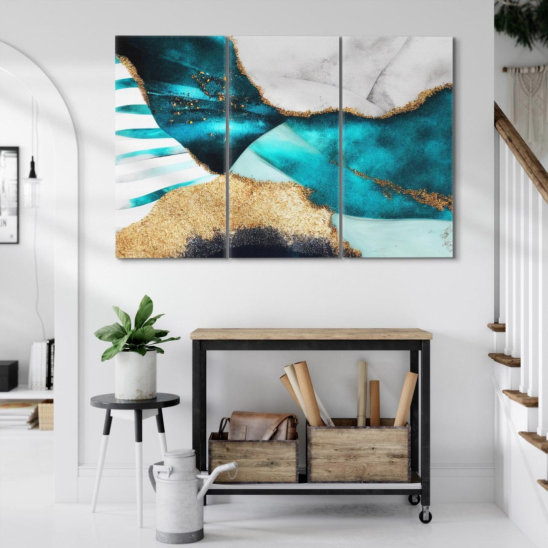 Obraz na płótnie 120x80 - Rozlane Turkusy - Turkusowe plamy, złote elementy