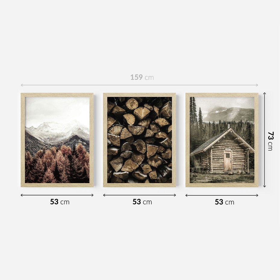 Zestaw obrazy w ramie 50x70 galeria - Chatka, w, górach, drewno - rama drewno