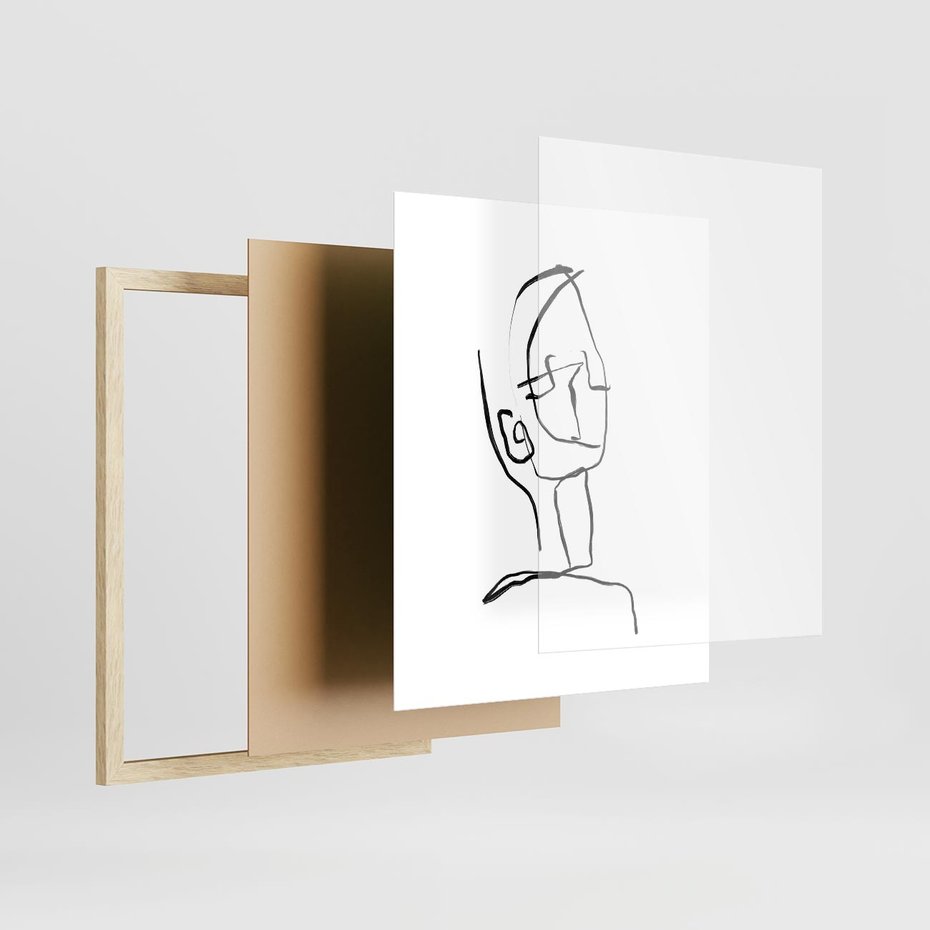 Plakat w ramie 40x50 - Migotliwe Widzenia - szkic twarzy, minimalistyczny niewyraźny - rama drewno