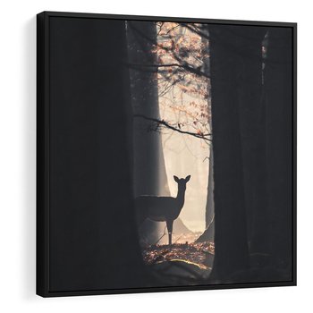 Obraz w ramie 50x50 - Sarnie Skoki - zdjęcie, klimatyczny las - rama czarna