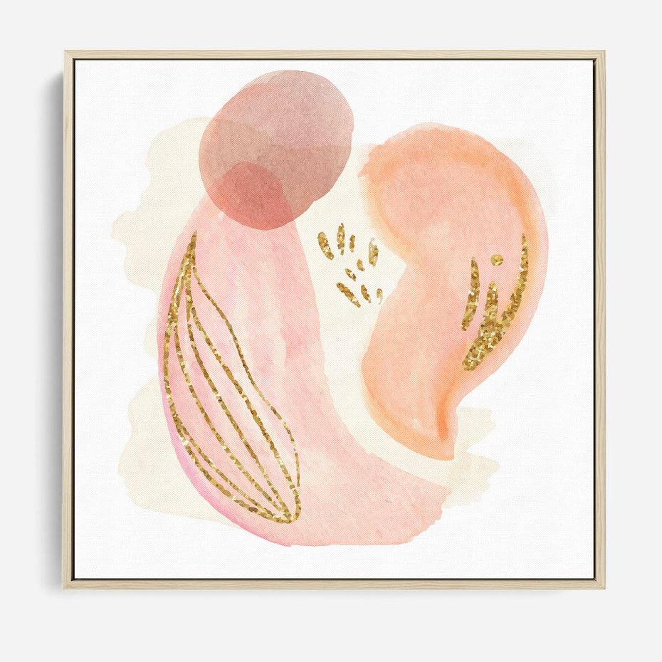 Obraz w ramie 50x50 - Impresje Przenikających Form - abstrakcyjne akwarelowe plamy, minimalizm - rama drewno