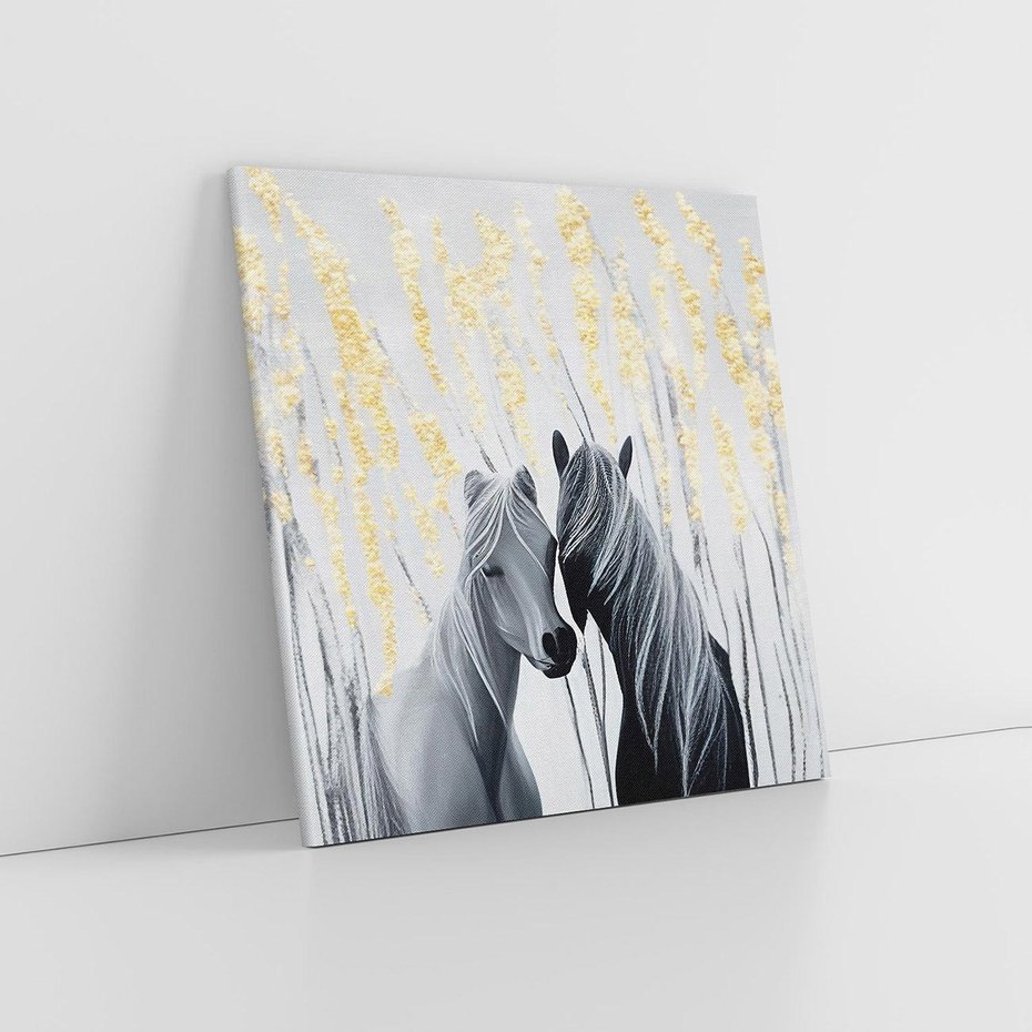 Obraz na płótnie 60x60 - Boho Marzenie - nowoczesna grafika, białe konie