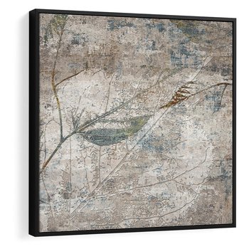 Obraz w ramie 50x50 - Betonowe Wspomnienia Liści - odciski w betonie, odbitki - rama czarna