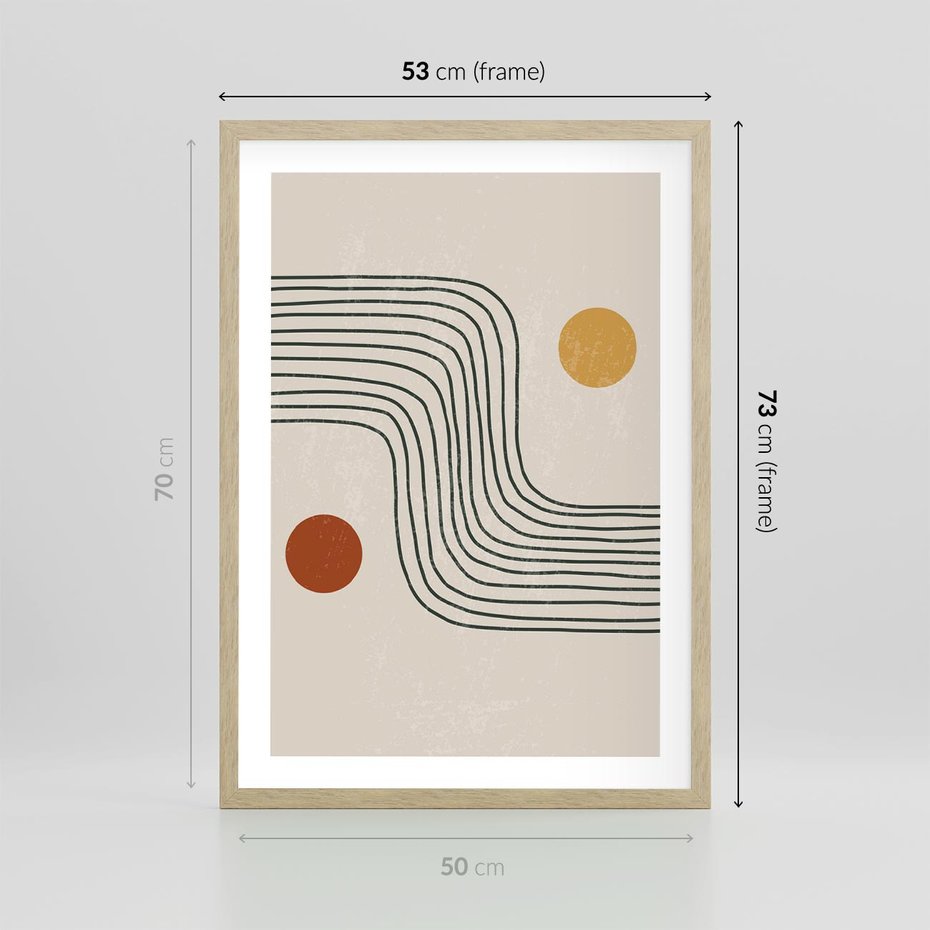 Plakat w ramie 50x70 - Czysta Refleksja - abstrakcyjna sztuka, boho kształty - rama drewno