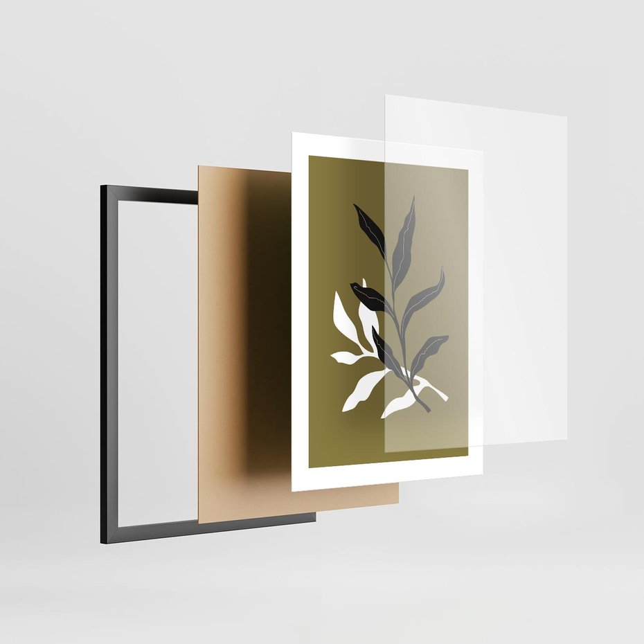 Plakat w ramie 30x40 - Wewnętrzne Odsłony - liście, gałązki - rama czarna