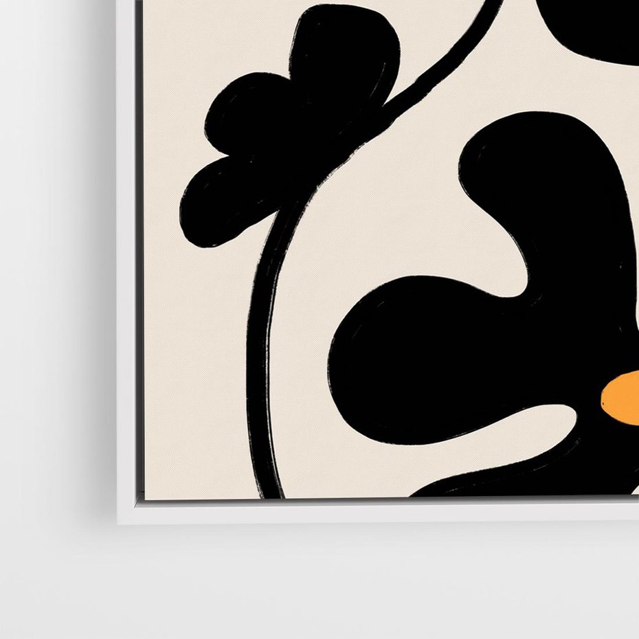 Obraz w ramie 80x80 - Wyjątkowość Boho - minimalistyczny abstrakcyjny obraz, prymitywne kwiaty - rama biała