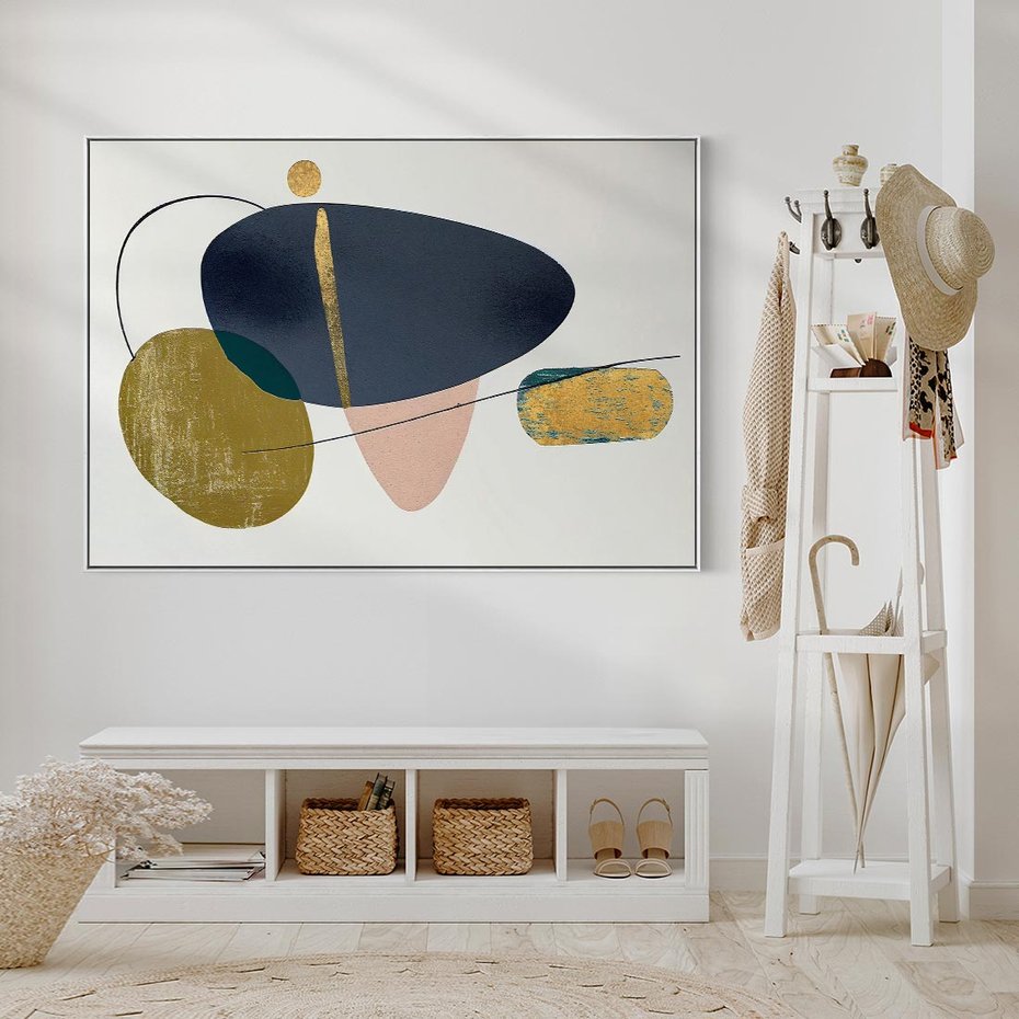 Obraz w ramie 120x80 - Złoto Granatu - abstrakcyjne plamy koloru, złoto - rama biała