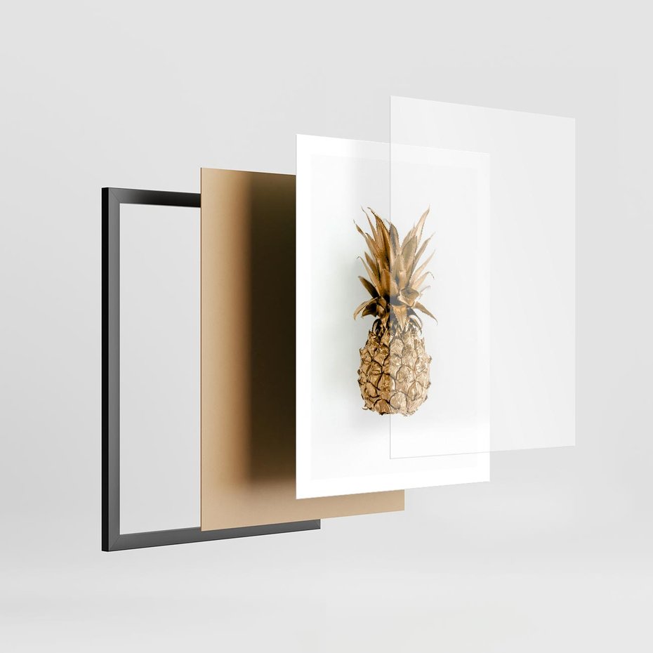 Plakat w ramie 50x70 - Ekskluzywny Akcent - złoty, ananas - rama czarna