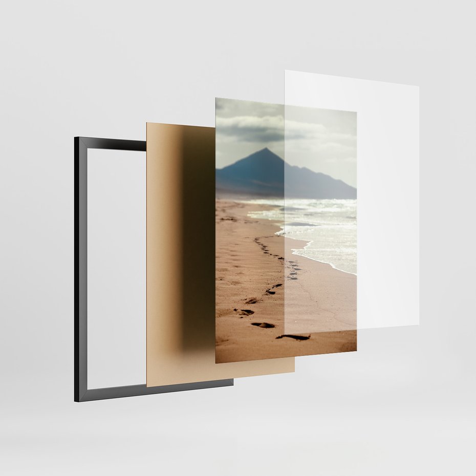 Zestaw obrazy w ramie 50x70 galeria - Plaża, zachód, słońca, ślady - rama czarna