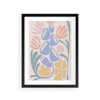 Plakat w ramie 40x50 - Minimalistycznie i Pastelowo - pastelowe kwiaty, na beżowym tle - rama czarna