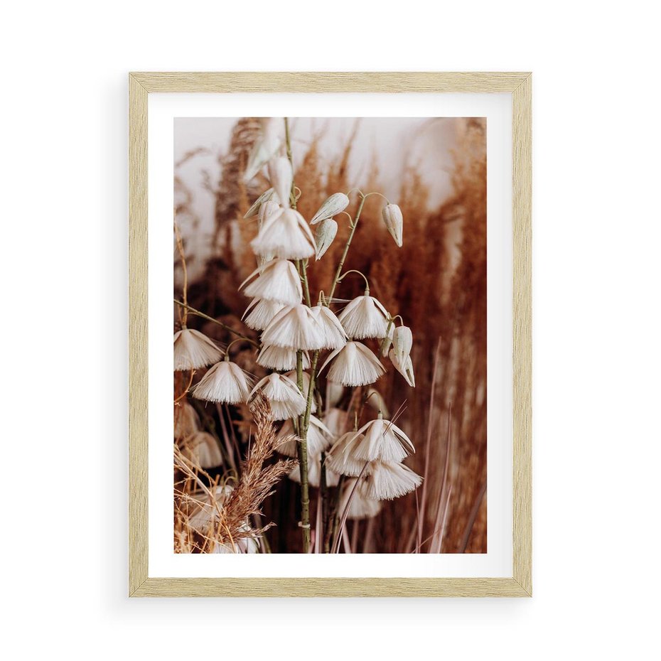 Plakat w ramie 50x70 - Boho Styl z Suchymi Trawami - suche trawy, bogo styl - rama drewno