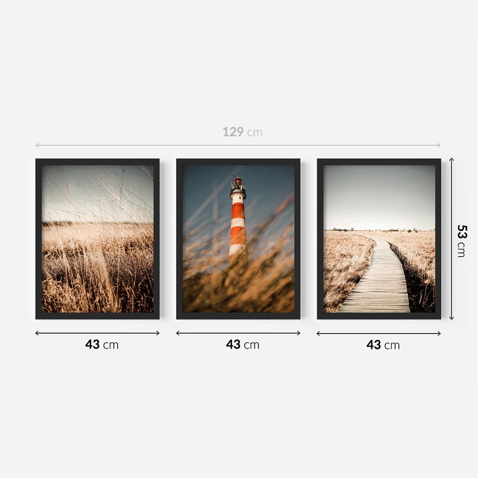 Zestaw obrazy w ramie 40x50 galeria - Latarnia, ścieżka, suche, trawy, boho, lato - rama czarna