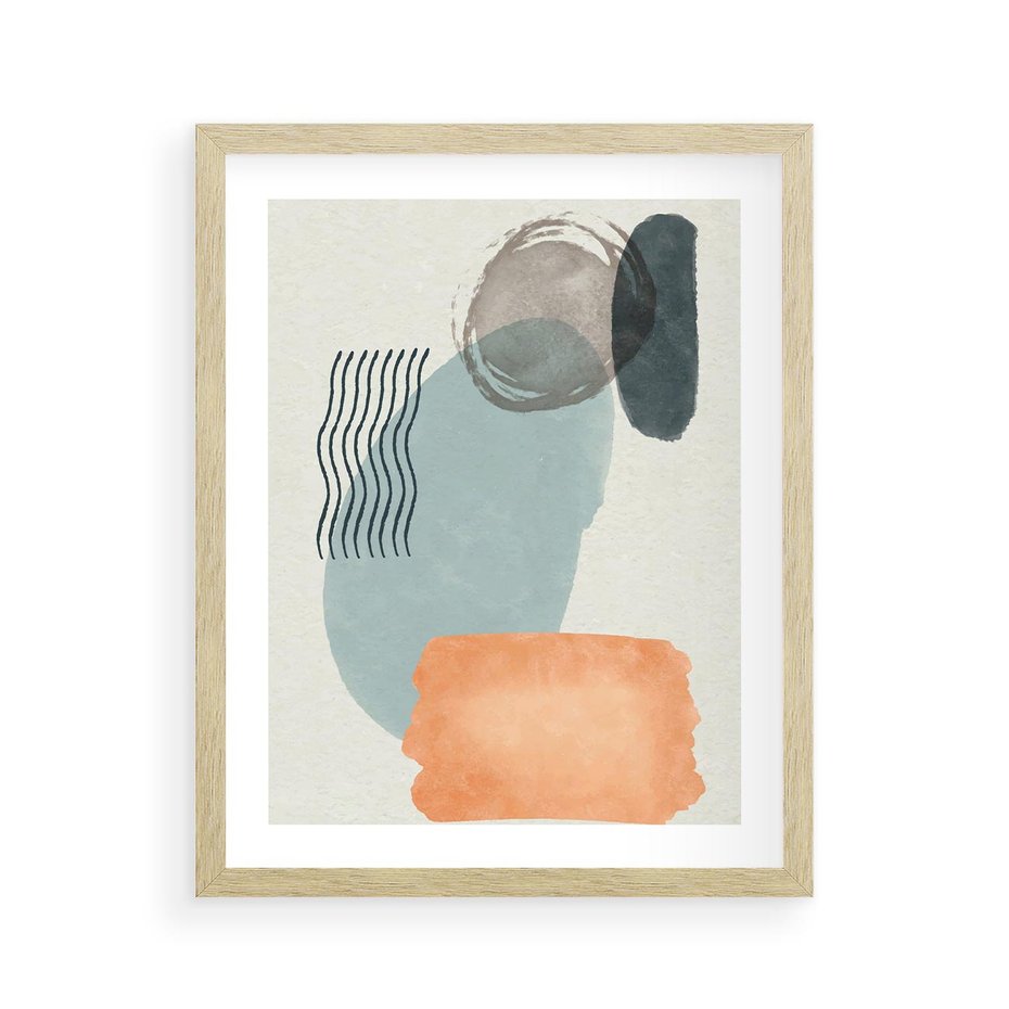 Plakat w ramie 40x50 - Kształtujące Plamy - geometryczne elementy, stonowane ziemiste kolory - rama drewno