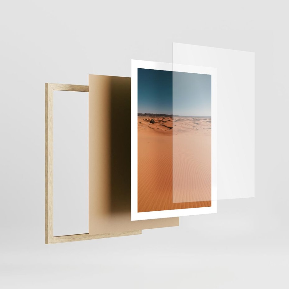 Plakat w ramie 50x70 - Piasek w Przytulnym Wnętrzu - pustynia, piasek - rama drewno