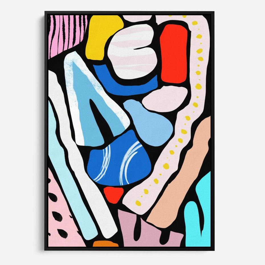 Obraz w ramie 50x70 - Kolory Na Czerni - abstrakcyjne formy, komiksowy styl - rama czarna