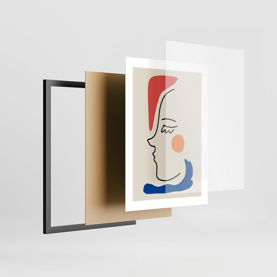 Plakat w ramie 30x40 - Impresje Kształtów - abstrakcyjny obraz, przypomina twarz - rama czarna