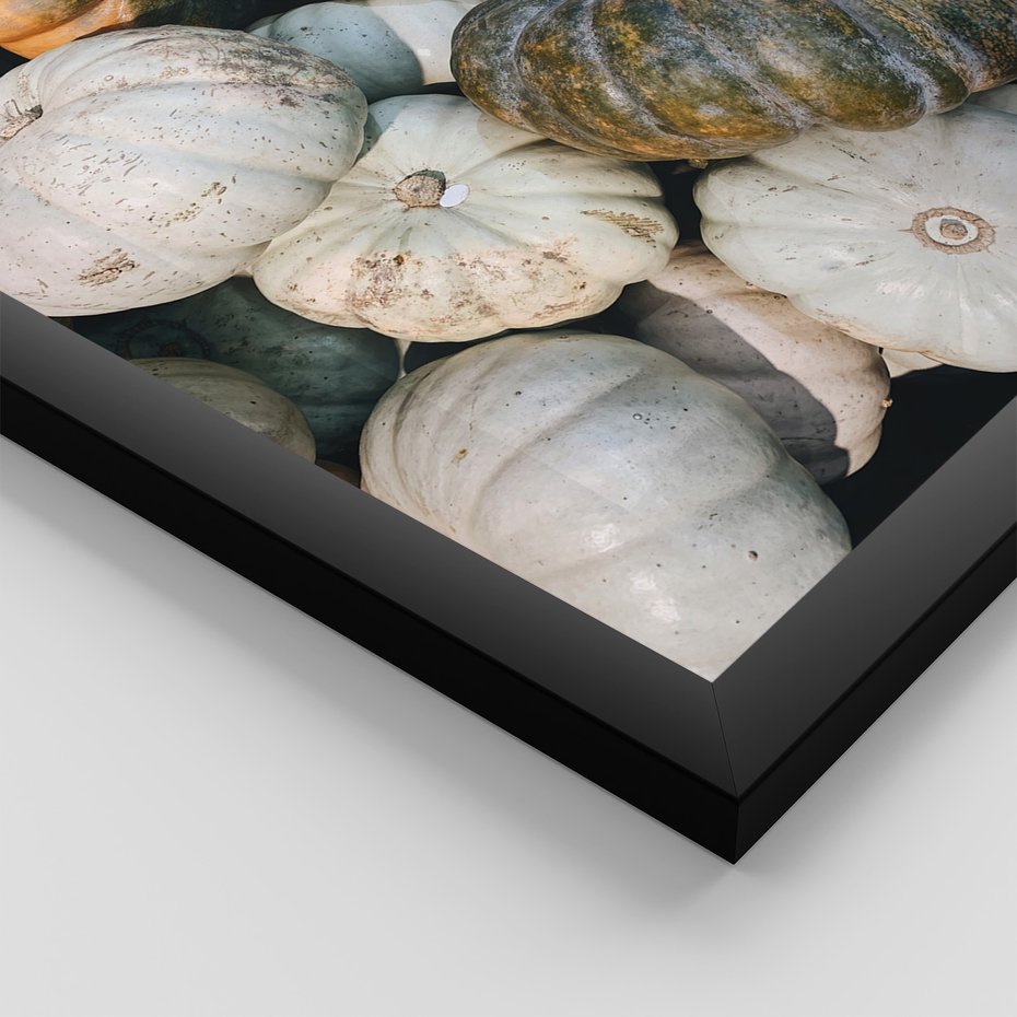 Zestaw obrazy w ramie 50x70 galeria - Jesień, liście, dynie, boho - rama czarna