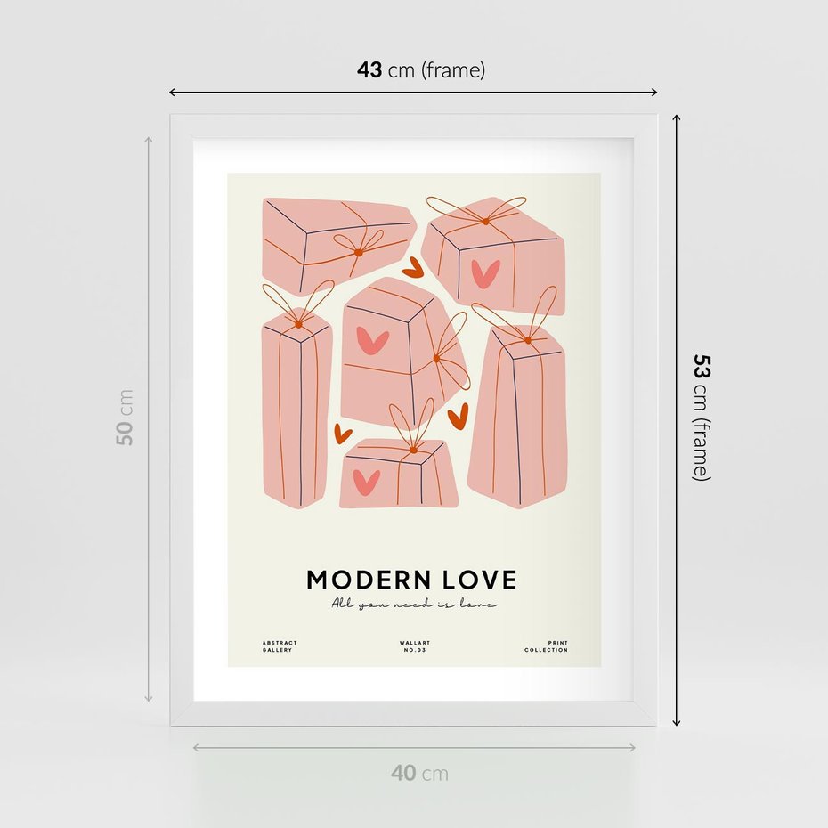 Plakat w ramie 40x50 - Nowoczesna Miłość - nowoczesna grafika, pastelowe kolory - rama biała