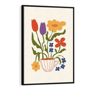 Obraz w ramie 70x100 - Kolorowe Granice - kwiaty w filizance, abstrakcja - rama czarna