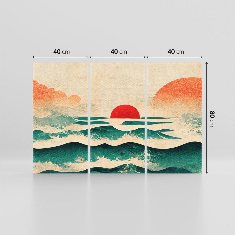 Obraz na płótnie 120x80 - Czerwone Melodie - japońska sztuka, zachód słońca nad oceanem