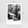 Plakat bez ramy 21x30 - Zimowy Urok Drewnianego Domku - zima, drewniany domek