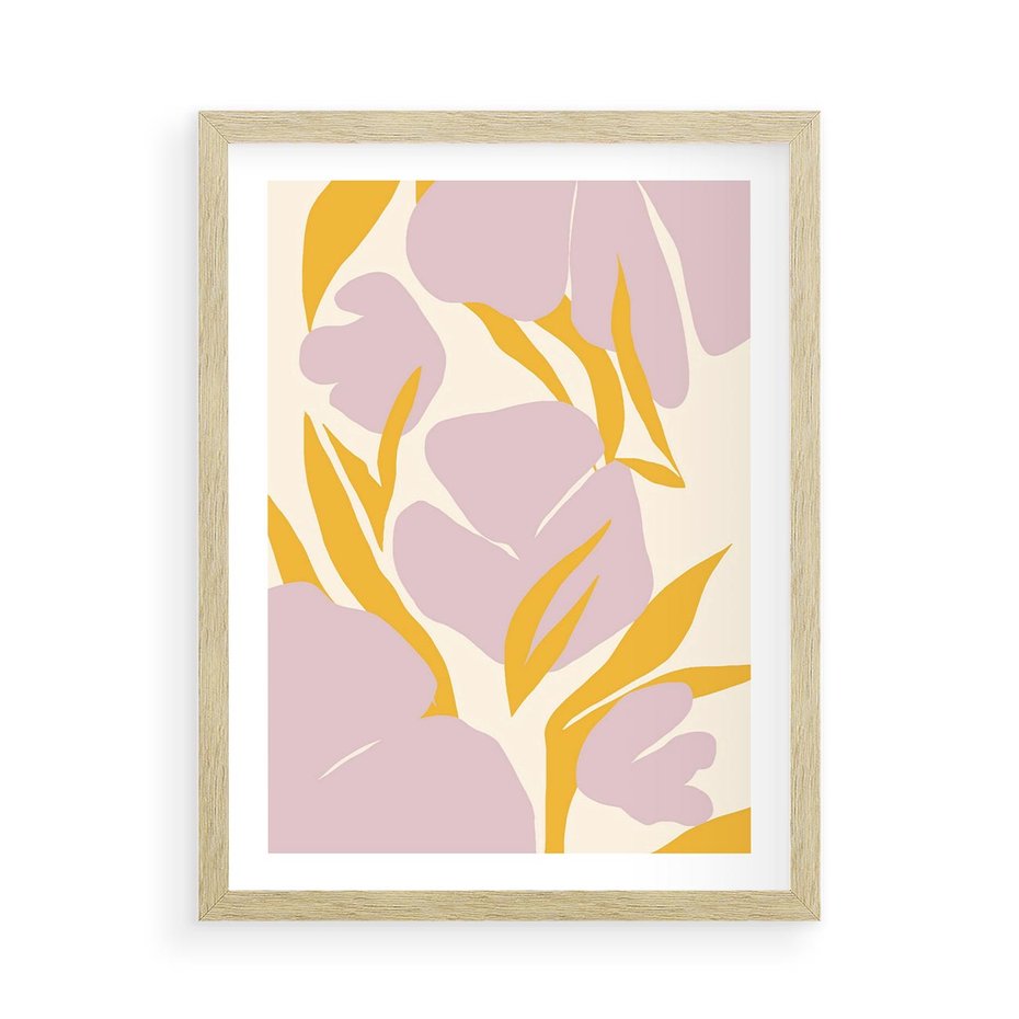 Plakat w ramie 50x70 - Migocące Wibracje - abstrakcyjne kwiaty, pastelowe kolory - rama drewno