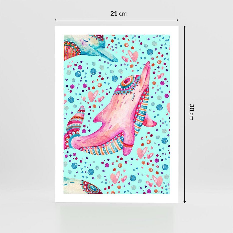 Plakat bez ramy 21x30 - Lekkość W Ruchu - delfin, akwarela