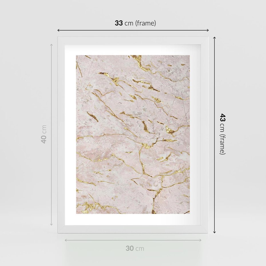 Plakat w ramie 30x40 - Beżowy Marmur i Złoto - marmur, beżowy marmur - rama biała