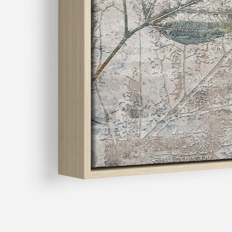 Obraz w ramie 50x50 - Betonowe Wspomnienia Liści - odciski w betonie, odbitki - rama drewno