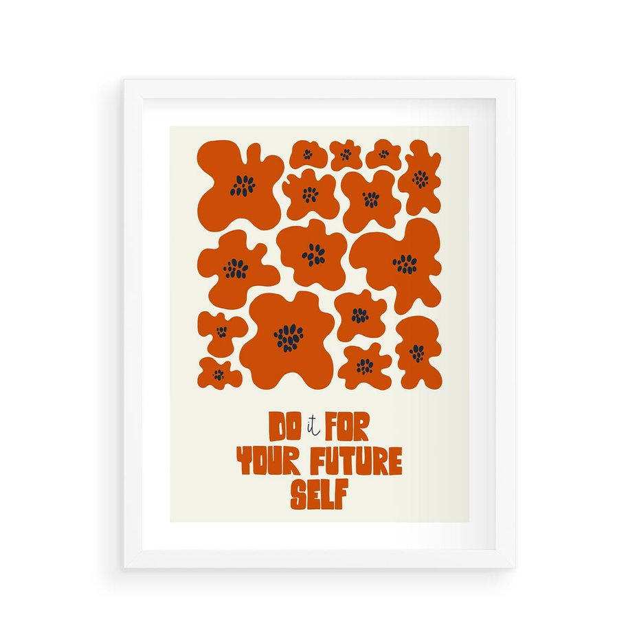 Plakat w ramie 40x50 - Taniec Kolorowych Promieni - self care, kompozycja kwiaty - rama biała