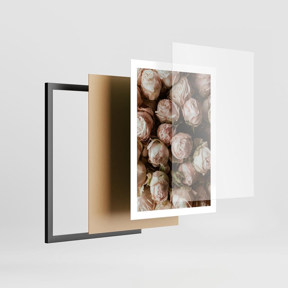 Plakat w ramie 50x70 - Róże i Różowe Kwiaty w Kompozycji - róże, różowe kwiaty - rama czarna