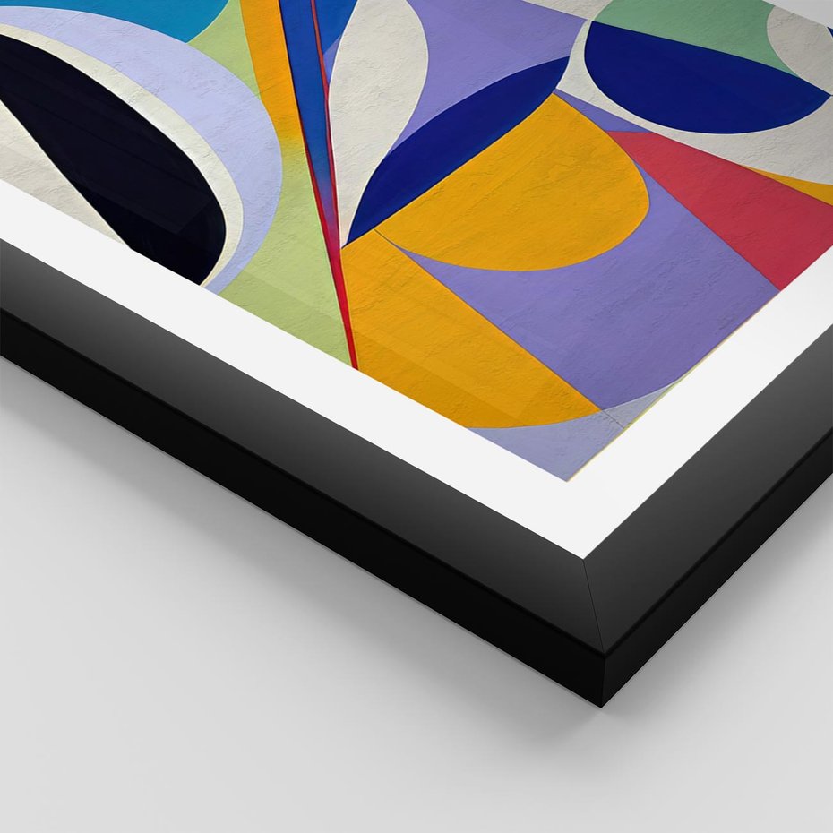 Plakat w ramie 30x40 - Kolorowe Przesunięcia Kształtów - abstrakcyjny obraz olejny, żywe kolory - rama czarna