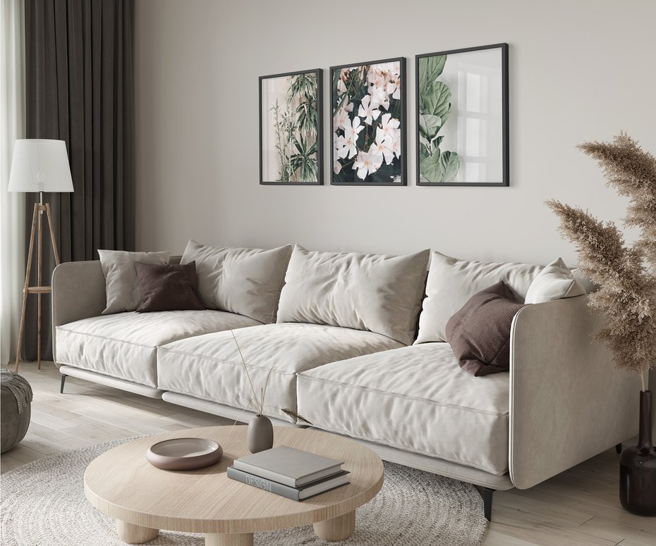 Zestaw obrazy w ramie 50x70 galeria - Liście, kwiaty, nowoczesny, styl - rama czarna