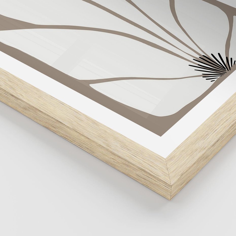 Plakat w ramie 50x70 - Ekspresyjne Kontury - abstrakcyjny kwiat, beże i brązy - rama drewno