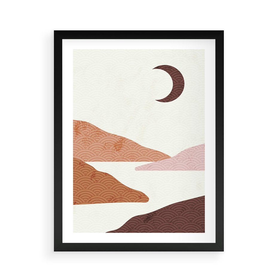 Plakat w ramie 50x70 - Księżycowa Refleksja - nowoczesna sztuka, góry - rama czarna