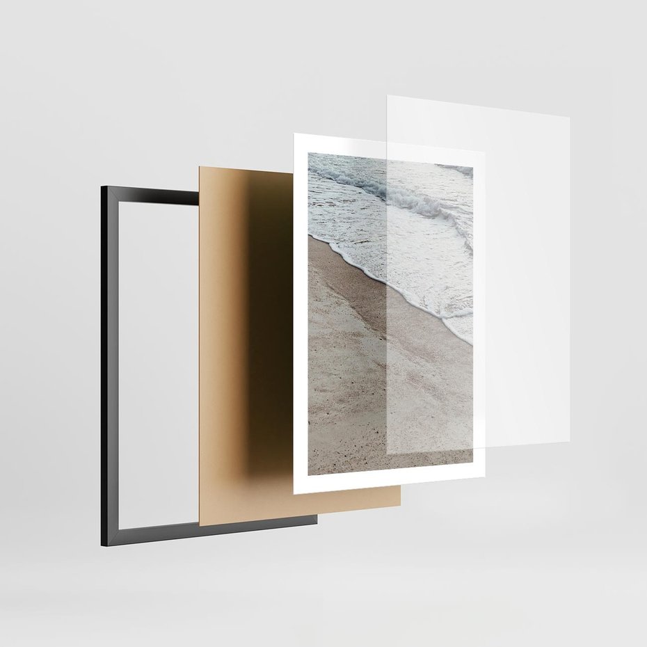 Plakat w ramie 50x70 - Brzeg Morza: Malownicza Plaża i Fale - morze, plaża - rama czarna