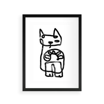 Plakat w ramie 40x50 - Portret Kociej Duszy - szkic kota, prymitywizm - rama czarna
