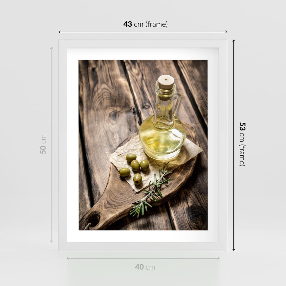 Plakat w ramie 40x50 - Oliwki w restauracji - oliwa, oliwki - rama biała