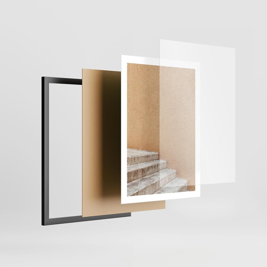 Plakat w ramie 50x70 - Schod w Beżu - schody, minimalizm - rama czarna
