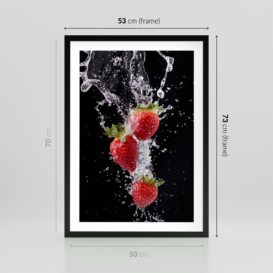 Plakat w ramie 50x70 - Słodki urok truskawek - truskawki, owoce - rama czarna