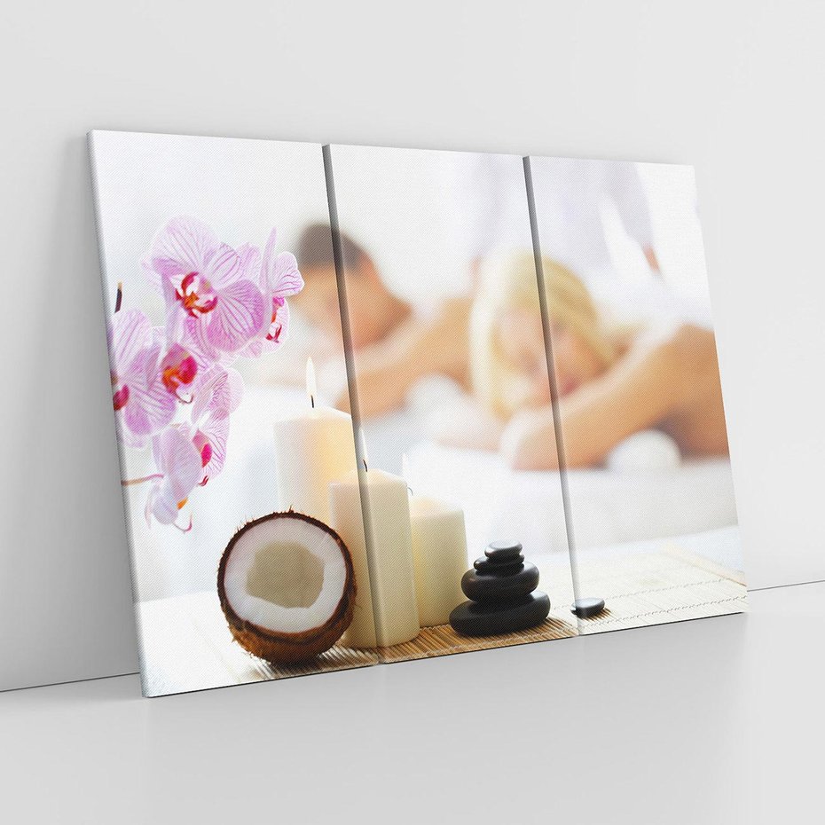 Obraz na płótnie 120x80 - Kokos, świece i kwiaty w SPA - kokos, świece