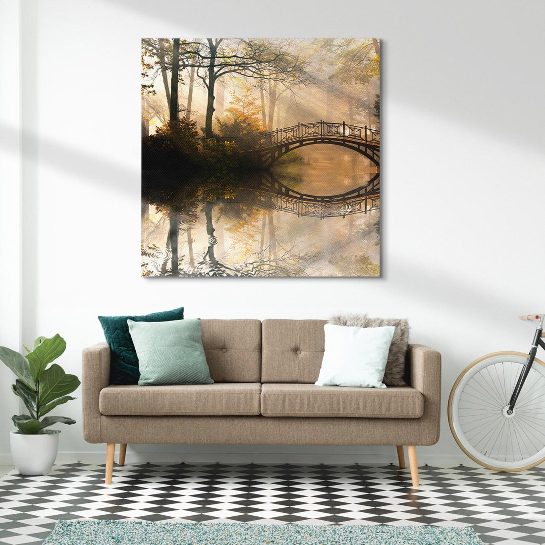 Obraz na płótnie 50x50 - Romantyczny Mostek - mostek, romantyczny